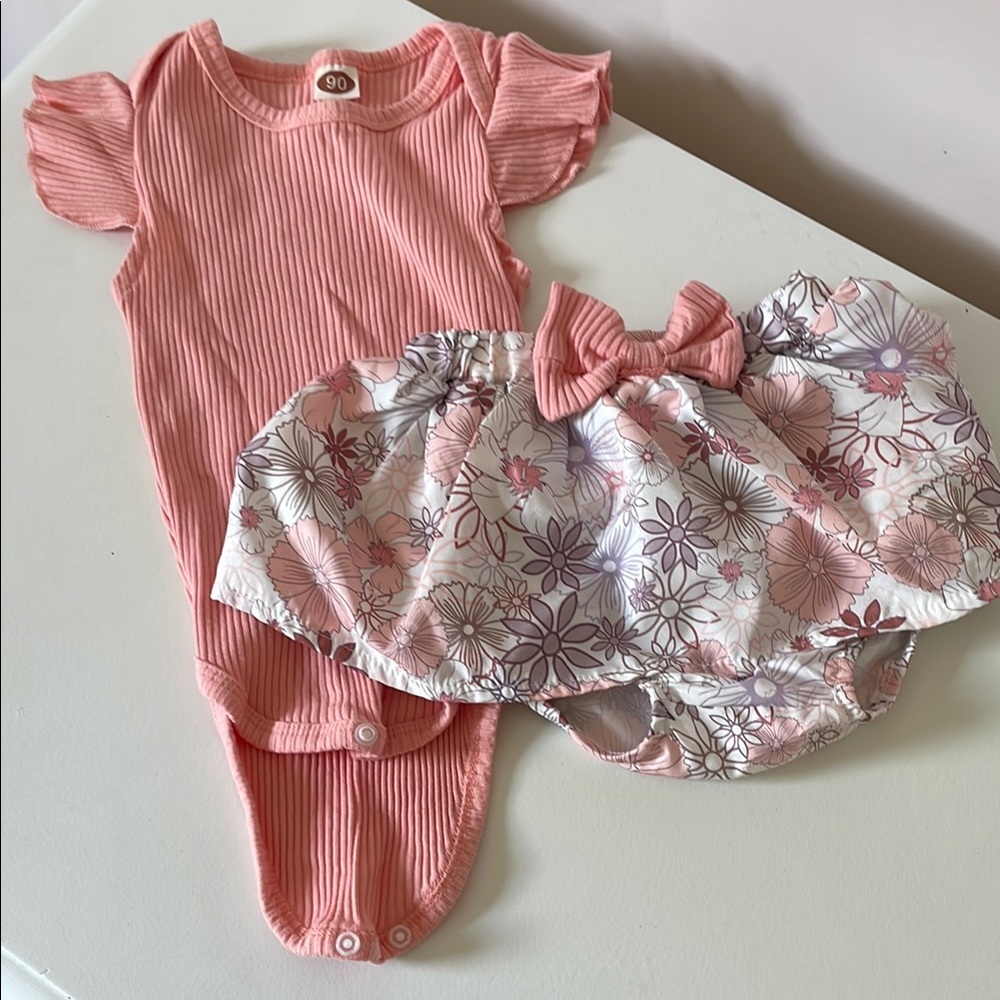 Pink Floral Baby Bodysuit and Skirt Set